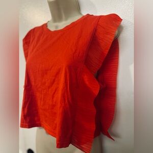 Maje Coral Red Flutter Sleeve Top Size 2 (small)
